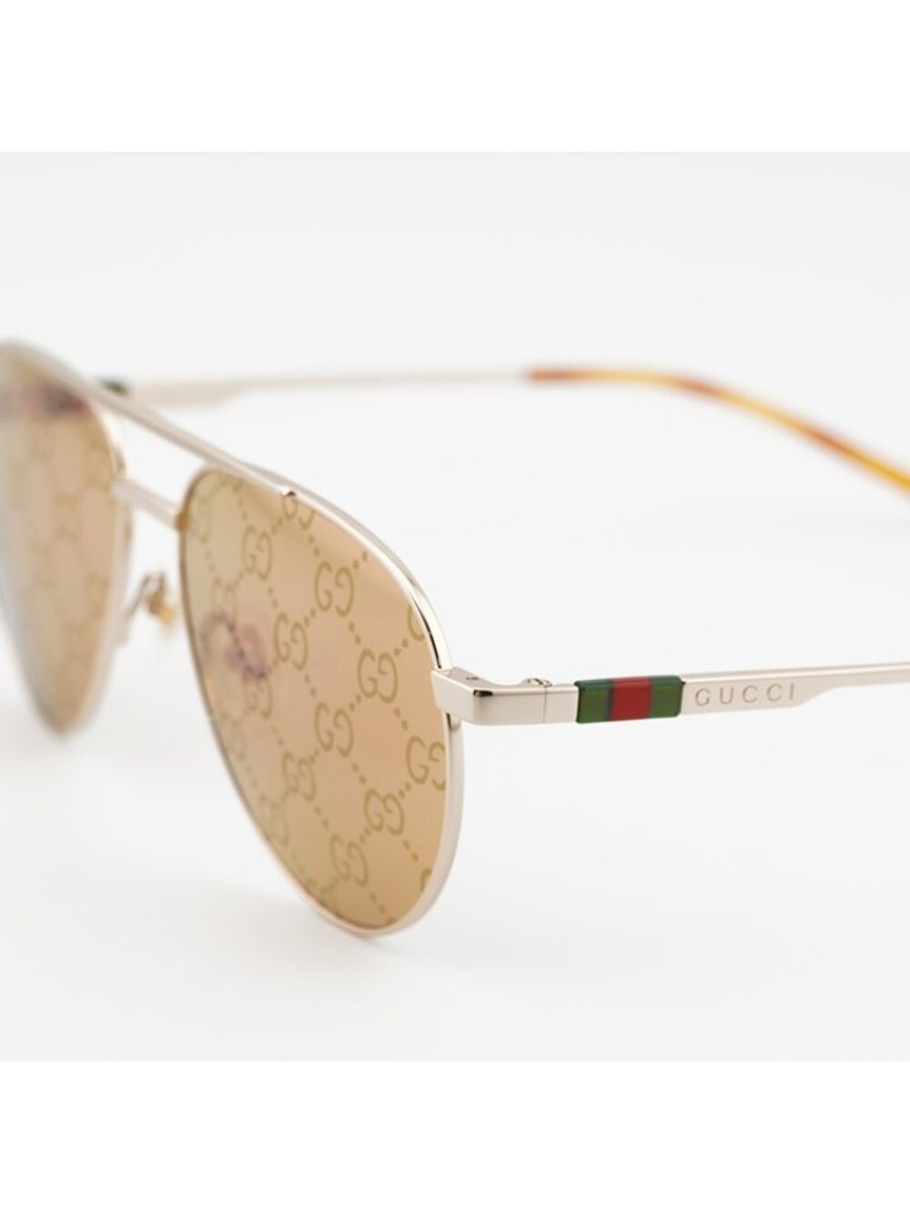 Gucci GG1679S 002 Sunglasses Shiny Gold Aviator Frame,Yellow with GG Logo Lenses - Picture 8 of 10
